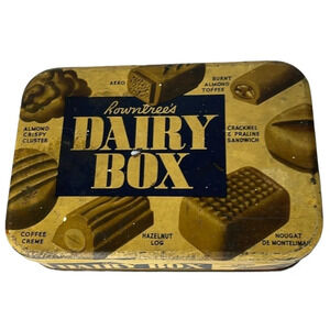 ROWNTREES Vintage Dairy Box Tin 1lb Hinged Print Advertising Empty Original